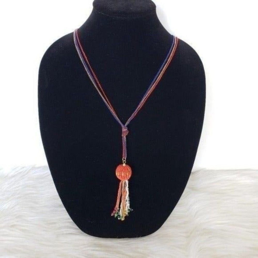 Beaded 3 chain multicolor long necklace